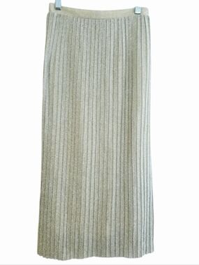 Anthropologie Kimchi Blue Pleated Metallic Silver Midi Skirt NWT
